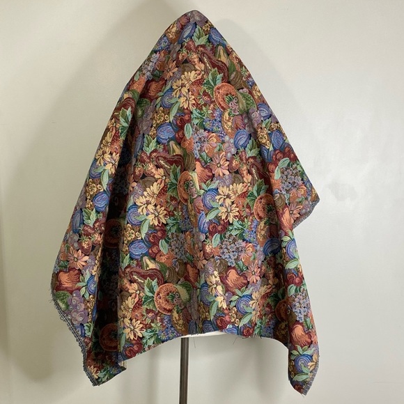 HARVEST TIME FALL THICK TAPESTRY STYLE FABRIC FLOWERS, NUTS, SQUASH, BERRIES - Picture 5 of 6